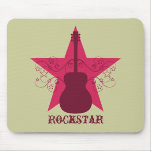 Fancy Guitar Star Swirls Mousepad, Magenta Muismat