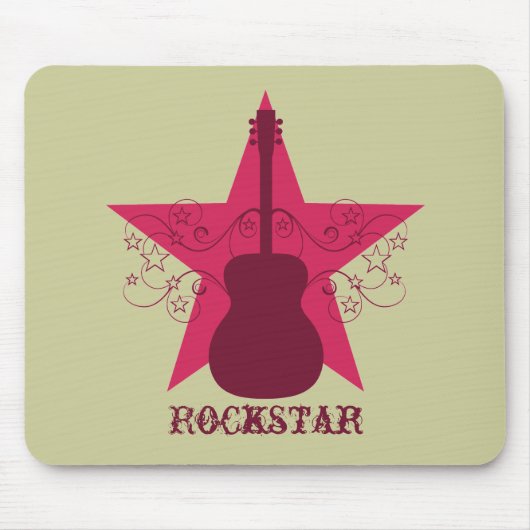 Fancy Guitar Star Swirls Mousepad, Magenta Muismat (Voorkant)