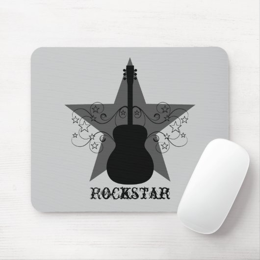 Fancy Guitar Star Swirls Mousepad, zwart Muismat (Met muis)