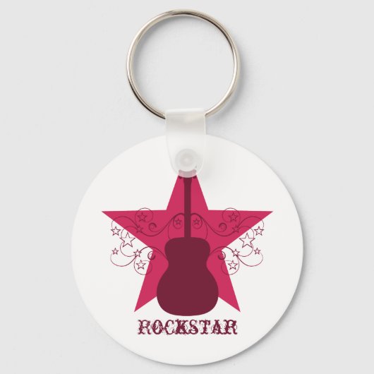 Fancy Guitar Star Swirls Sleutelhanger, Magenta Sleutelhanger (Voorkant)