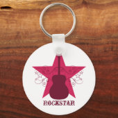 Fancy Guitar Star Swirls Sleutelhanger, Magenta Sleutelhanger (Voorkant)
