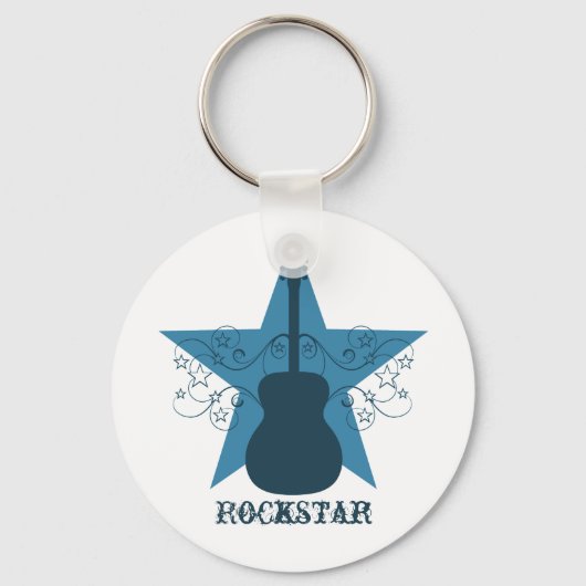 Fancy Guitar Star Swirls Sleutelhanger, Royal Blue Sleutelhanger (Voorkant)