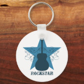 Fancy Guitar Star Swirls Sleutelhanger, Royal Blue Sleutelhanger (Voorkant)