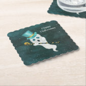 Fancy Halloween Ghost met tophoed Gold Skull-riet Kartonnen Onderzetters (Gebogen)