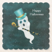 Fancy Halloween Ghost met tophoed Gold Skull-riet Kartonnen Onderzetters (Voorkant)