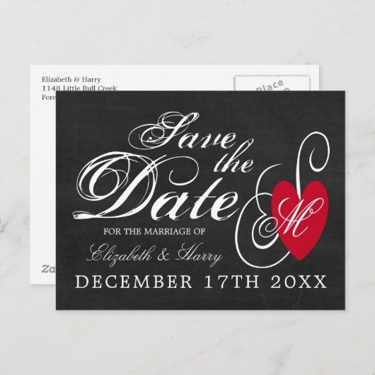 Fancy hart - Chalkboard Save the Date Aankondigingskaart (Voorkant / Achterkant)