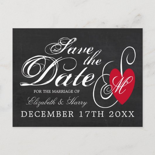  Fancy hart - Chalkboard Save the Date Aankondigingskaart (Voorkant)