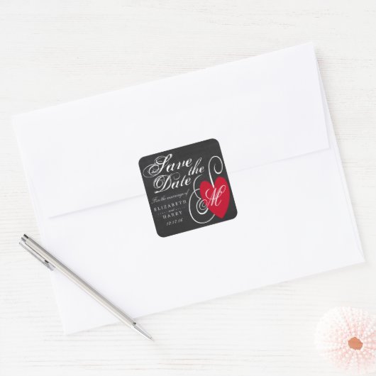 Fancy hart - Chalkboard Save the Date Vierkante Sticker (Envelop)