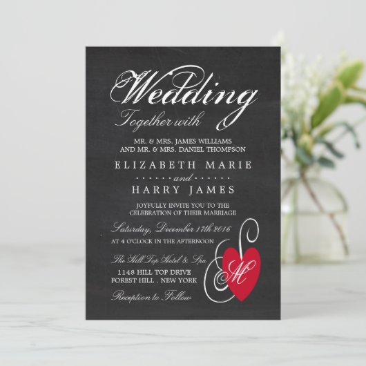  Fancy hart - Chalkboard Wedding Kaart (Staand voorkant)
