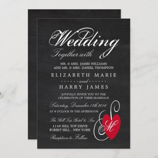 Fancy hart - Chalkboard Wedding Kaart (Voorkant / Achterkant)