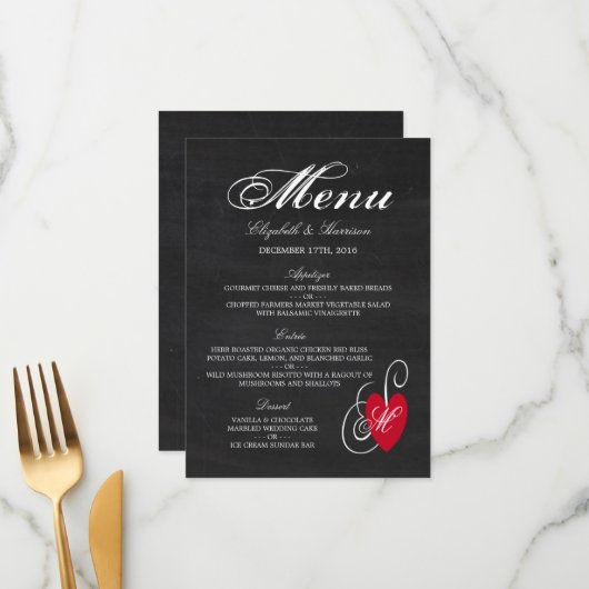  Fancy hart - Chalkboard Wedding Menu (Voorkant / Achterkant in situ)