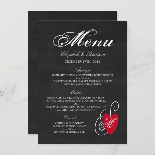  Fancy hart - Chalkboard Wedding Menu (Voorkant / Achterkant)