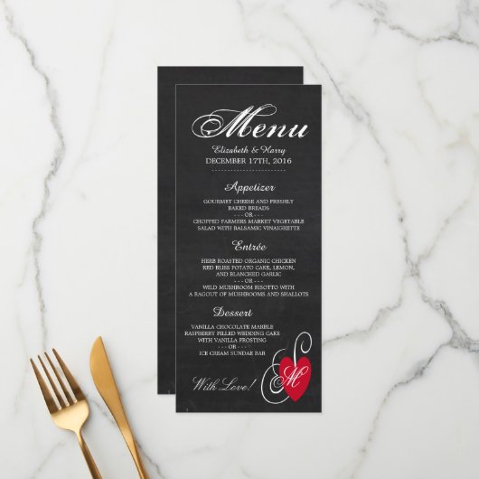 Fancy hart - Chalkboard Wedding Menu (Voorkant / Achterkant in situ)