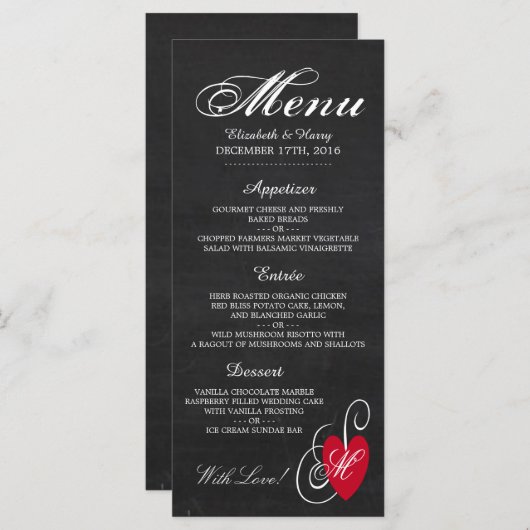 Fancy hart - Chalkboard Wedding Menu (Voorkant / Achterkant)