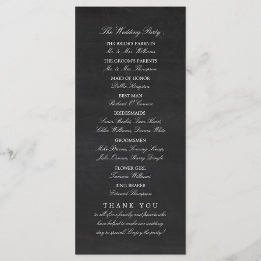  Fancy hart - Chalkboard Wedding Programmakaart (Achterkant)