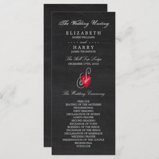  Fancy hart - Chalkboard Wedding Programmakaart (Voorkant / Achterkant)