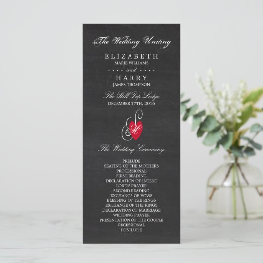 Fancy hart - Chalkboard Wedding Programmakaart (Staand voorkant)