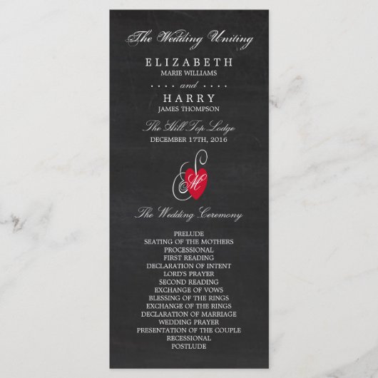 Fancy hart - Chalkboard Wedding Programmakaart (Voorkant)