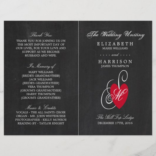  Fancy hart - Chalkboard Wedding Programme (Voorkant)