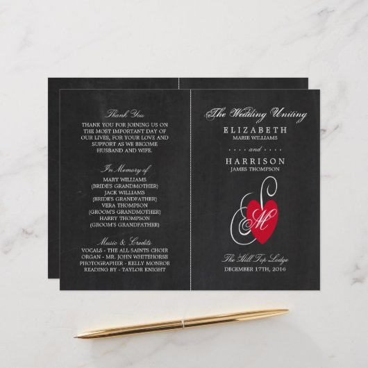  Fancy hart - Chalkboard Wedding Programme (Voorkant / Achterkant in situ)