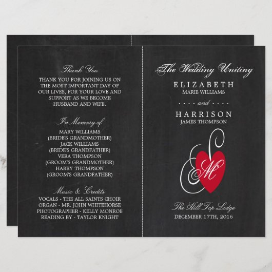  Fancy hart - Chalkboard Wedding Programme (Voorkant / Achterkant)