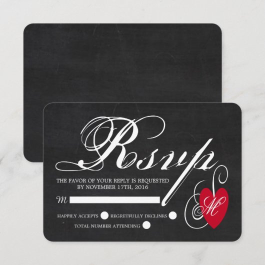  Fancy hart - Chalkboard Wedding RSVP Kaartje (Voorkant / Achterkant)