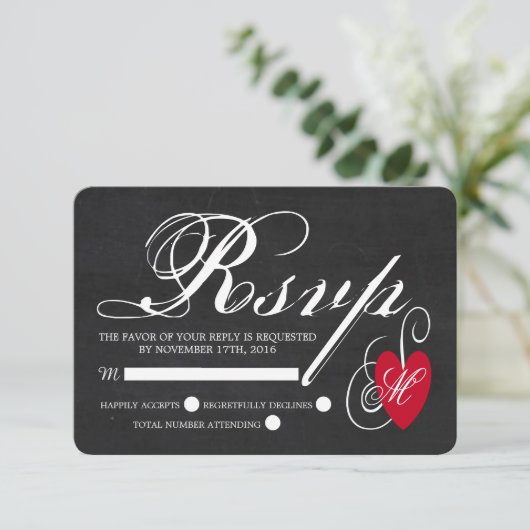  Fancy hart - Chalkboard Wedding RSVP Kaartje (Staand voorkant)