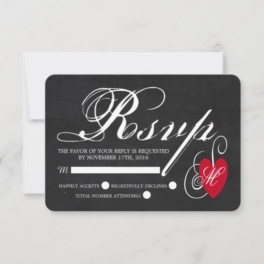 Fancy hart - Chalkboard Wedding RSVP Kaartje (Voorkant)