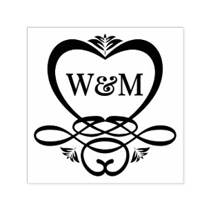 Fancy Hart Frame 2 Initieel Koppel Monogram #92 Zelfinktende Stempel