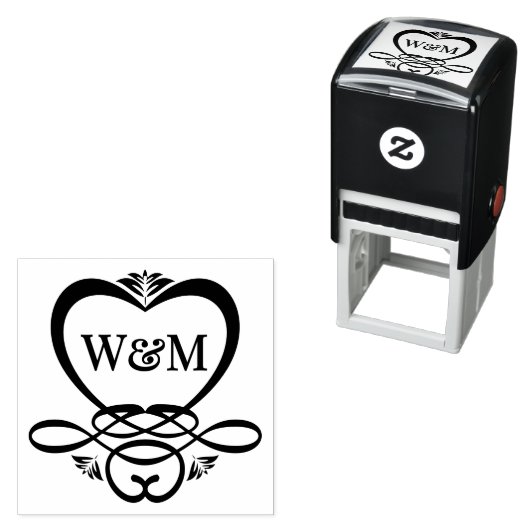 Fancy Hart Lijst 2 Initiaal Koppel Monogram #92 Zelfinktende Stempel (In situ)