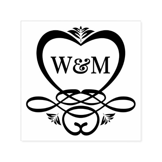 Fancy Hart Lijst 2 Initiaal Koppel Monogram #92 Zelfinktende Stempel (Design)
