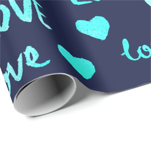 Fancy hart oceaan blauw marine glitter liefde Vale Cadeaupapier (Rol Hoek)