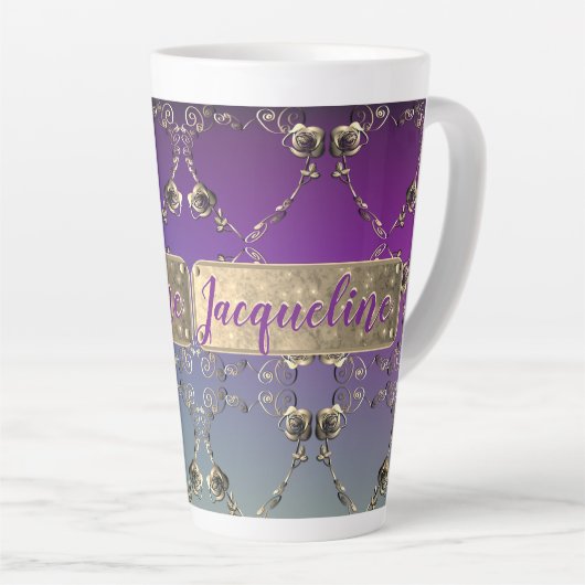 Fancy Hart Paarse gradiënt w/naam Latte Mok (Rechterhoek)