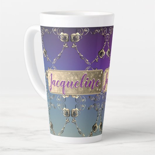 Fancy Hart Paarse gradiënt w/naam Latte Mok (Linkerhoek)