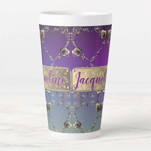 Fancy Hart Paarse gradiënt w/naam Latte Mok (Voorkant)