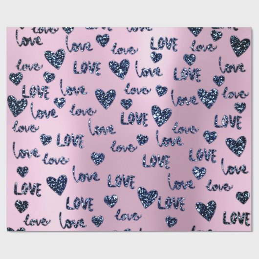 Fancy hartenroze blauwe marine Valentijn van glitt Cadeaupapier (Vlak)