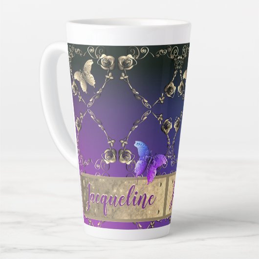 Fancy hartslag Paarse gradiënt met naam latente Mo Latte Mok (Linkerhoek)