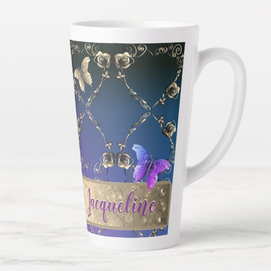 Fancy hartslag Paarse gradiënt met naam latente Mo Latte Mok (Rechts)