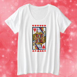 Fancy Heart Queen op speelkaart Rode Harten Grote Maat T-shirt