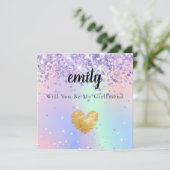 Fancy Holographic Will you be My Vriendin Kaart (Staand voorkant)