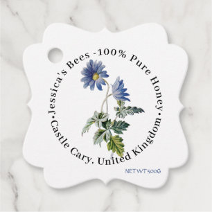 Fancy Honey Jar Neck Label met Blue Wildflower