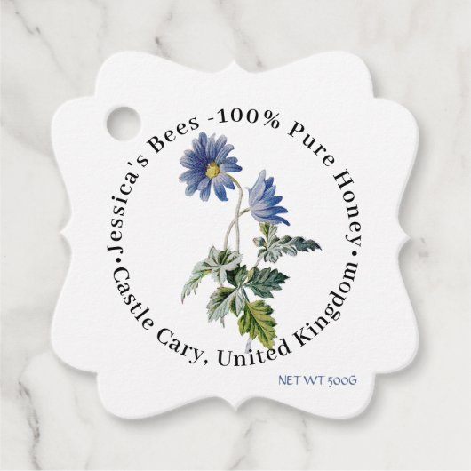 Fancy Honey Jar Neck Label met Blue Wildflower (Voorkant)