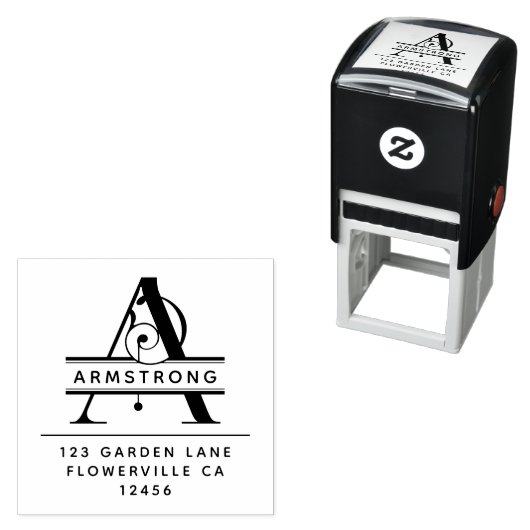 Fancy hoofdletter - A - Monogram retouradres Zelfinktende Stempel (In situ)