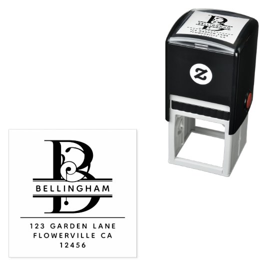 Fancy hoofdletter - B - Terugkeeradres Monogram Zelfinktende Stempel (In situ)