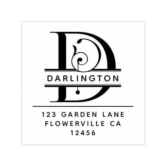 Fancy hoofdletter - D - Retouradres Monogram Zelfinktende Stempel (Design)