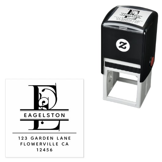 Fancy hoofdletter - E - Monogram retouradres Zelfinktende Stempel (In situ)