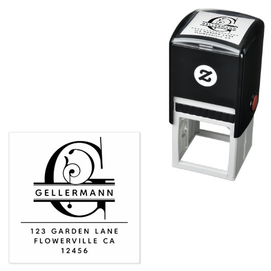 Fancy hoofdletter - G - Terugkeeradres Monogram Zelfinktende Stempel (In situ)