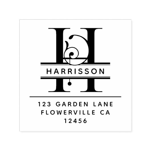 Fancy hoofdletter - H - Retouradres Monogram Zelfinktende Stempel (Design)