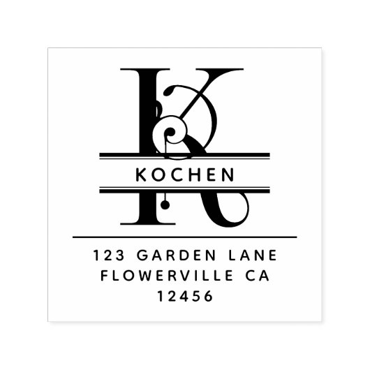 Fancy hoofdletter - K - Terugkeeradres Monogram Zelfinktende Stempel (Design)
