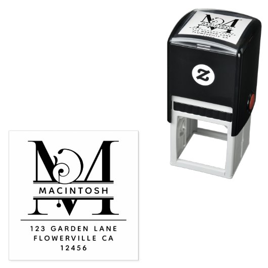 Fancy hoofdletter - M - Terugkeeradres Monogram Zelfinktende Stempel (In situ)
